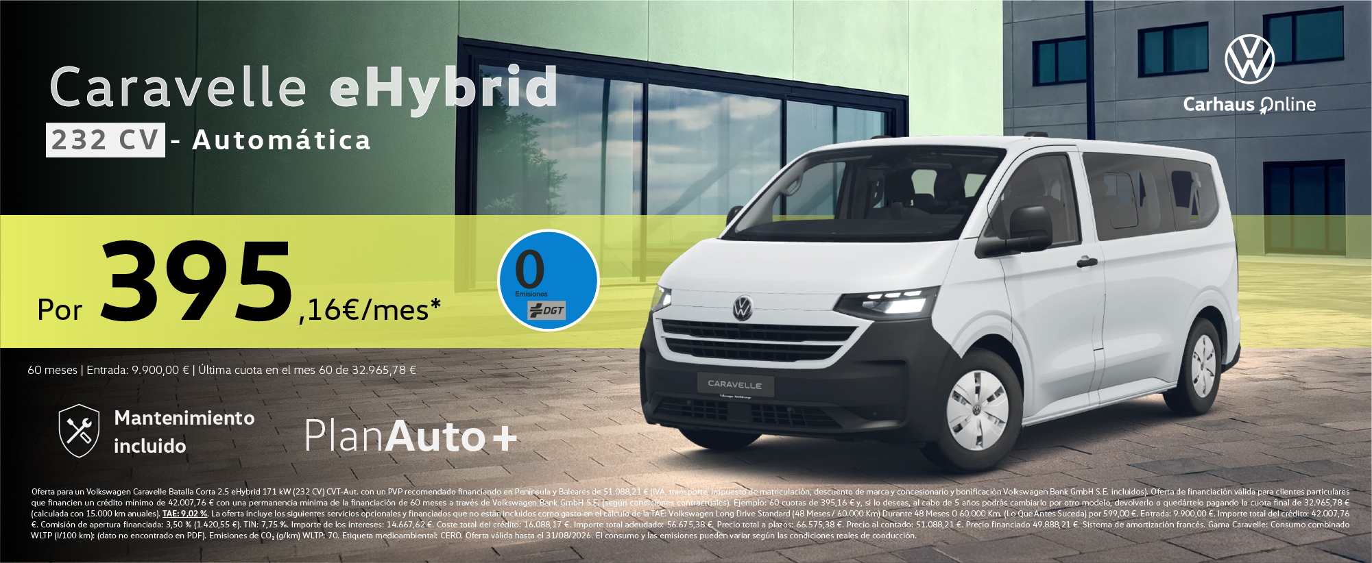 ¡PlanAuto+! Volkswagen Caravelle eHybrid 232 CV por 395,16 €/mes